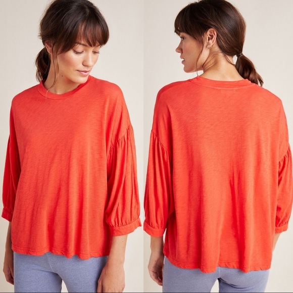 Anthropologie Sundry Sienna Red Orange Balloon 3/4 Sleeve Size 4 XL US 14 EUC - Picture 1 of 7